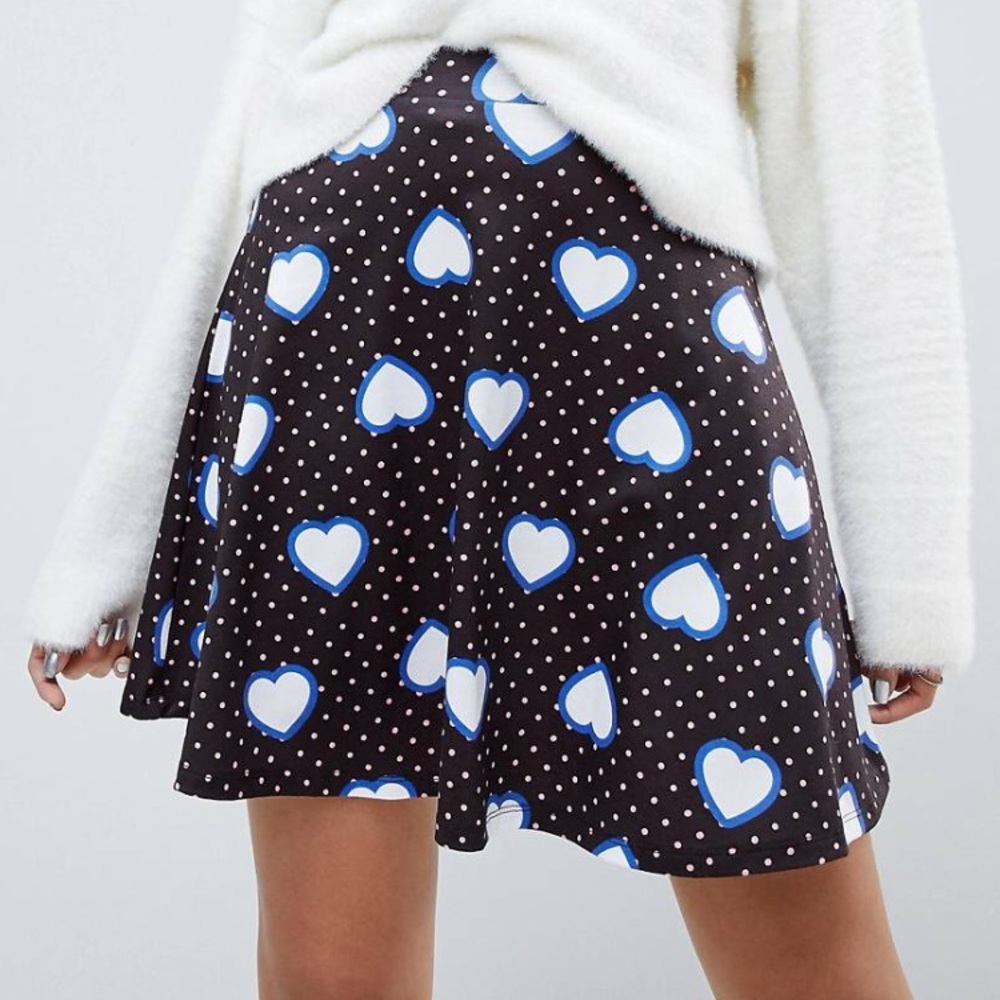 ASOS Polka Dot and Heart Mini Skater Skirt Size 14